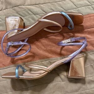Via Marte Iridescent Strappy Block Heel Sandals - Rose Gold & Lavender Size 9